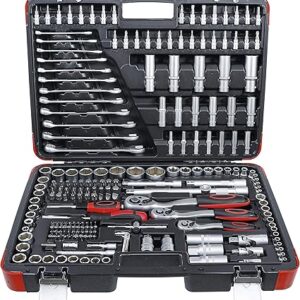Juego de Llaves Profesional 215 Piezas – Caja de Herramientas con Trinquete y Carraca de Dientes Finos