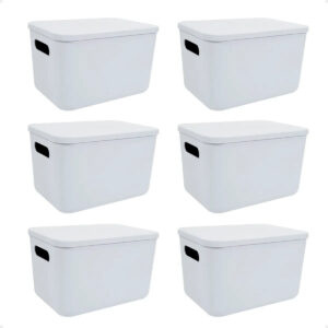Set X6 Canastos Organizadores Con Tapa Caja 26x18x16 Moderna (ENVÍO GRATIS)