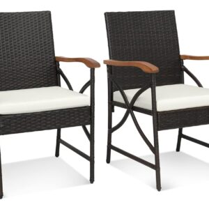 2 Silla Jardin Exterior con Cojín Suave con Cremallera, Marco de Metal Resistente, Sillas Terraza Mimbre
